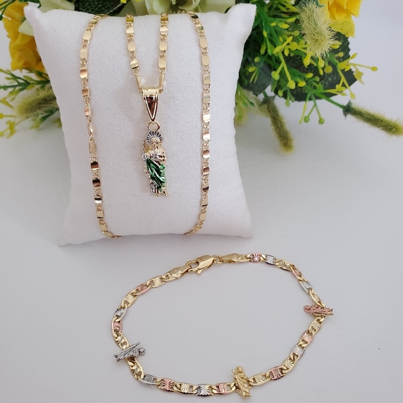 St Jude Gold Plated Necklace & Bracelet - Picture 1 of 5